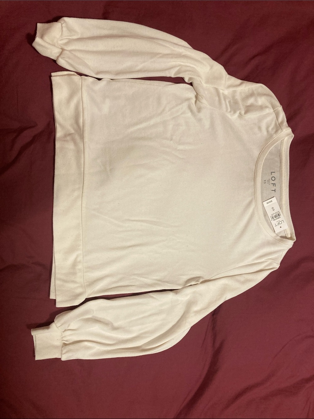 LOFT Cream Puff-Sleeve Crewneck Sweater